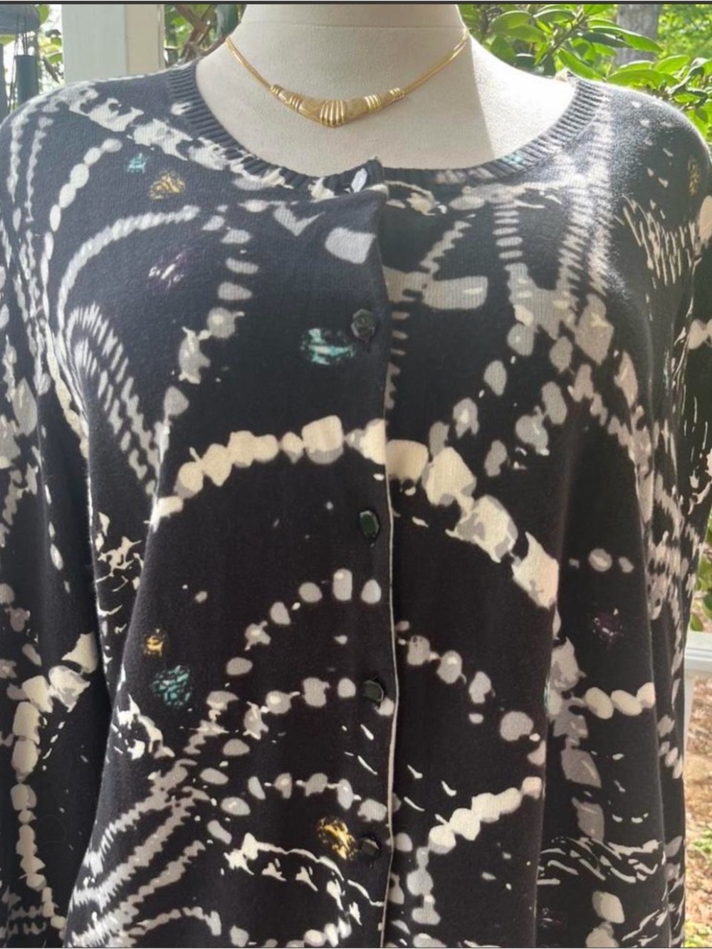 Relativity 3X Abstract Embellished Knit Cardigan Art to Wear Black Cream